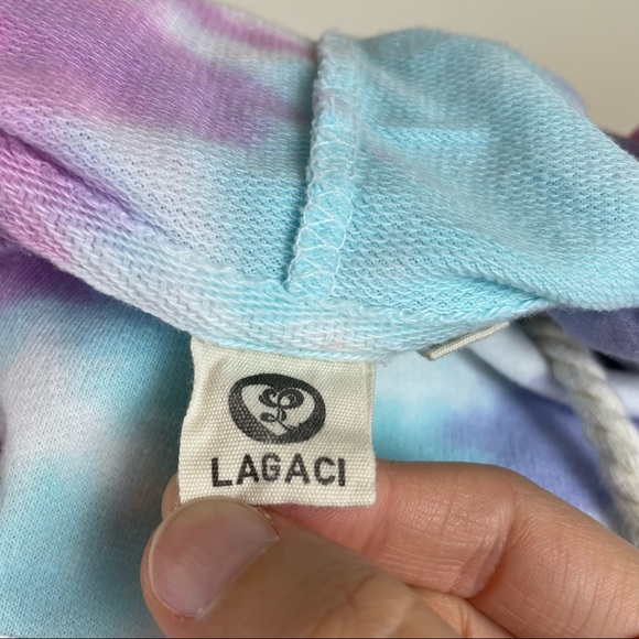 Lagaci Pink Purple Blue Tie Dye Long Sleeve Pastel Hoodie California Medium - Picture 2 of 8